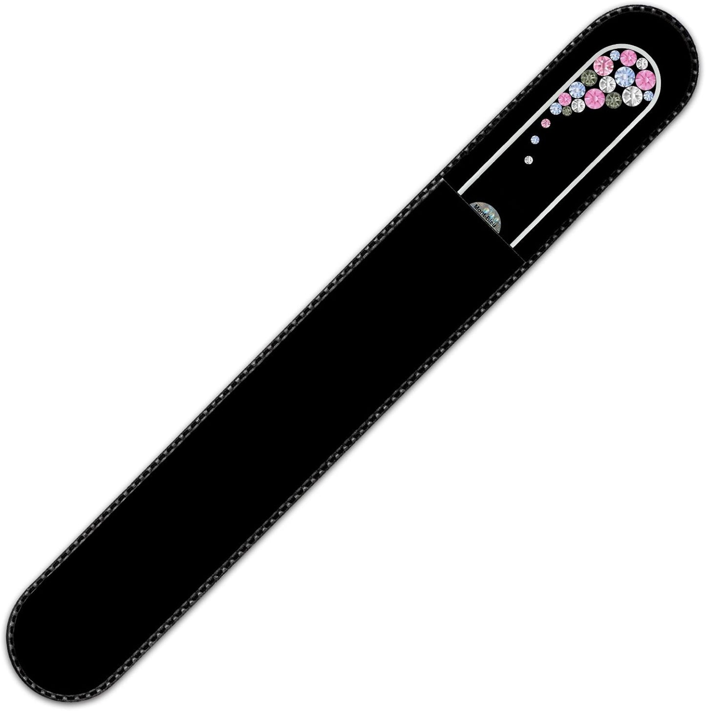 Large Size Glass Nail File Hand Decorated with Swarovski Elements, in Black Velvet Sleeve, Genuine Czech Tempered Glass, Hand-Made Crystal Nail File