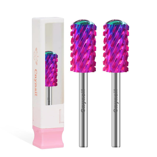 3/32" 2PCS Large Barrel Smooth Round Top Tungsten Carbide Nail Drill Bit Safety Bit for Gel & Acrylic Removal, 2-Way Rotating Efile Tip, Salon Electric File Accessory (3XC Grit, Purple)
