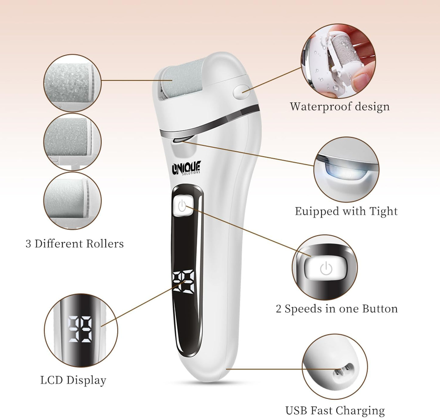 Electric Callus Remover for Feet, Portable Foot Scraper, Rechargeable Calloused Feet Remover Tool, 3 Grinding Heads, Waterproof Electronic Pedicure Foot File