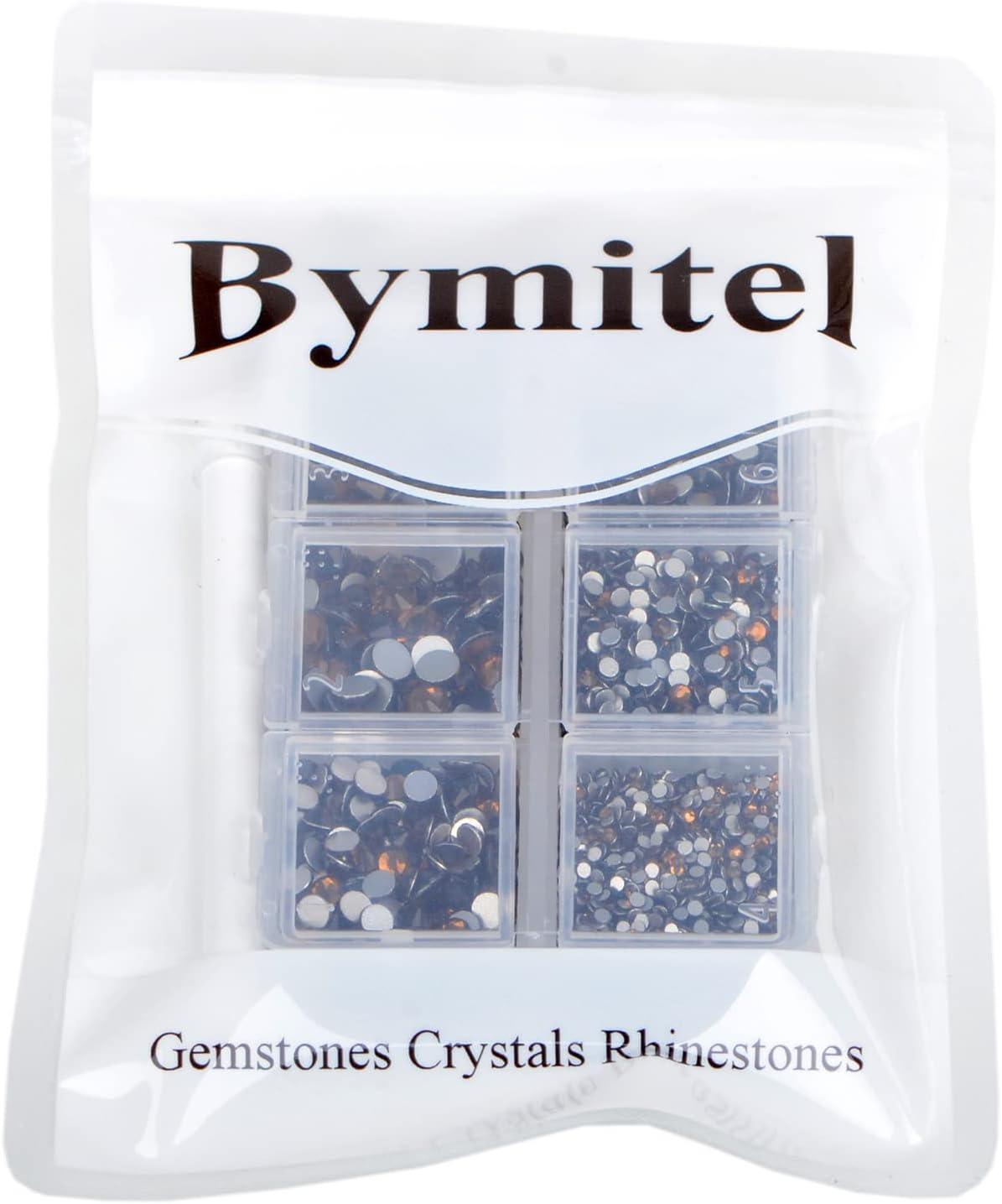 Bymitel 5000 Pieces 6 Mixed Sizes Glue Fix on Glass Rhinestones Round Crystal Gems Flatback for DIY Jewelry Making with one Picking Pen(6-Sizes 5000PCS, Smoked Topaz)