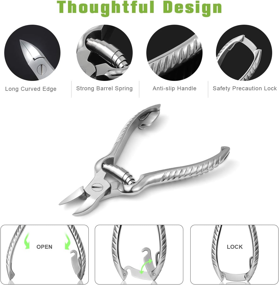 BEZOX Heavy Duty Podiatrist Toenail Clippers for Thick and Ingrown Nails, Stainless Steel Toe Nail Clipper, Pordiatry Ingrwon Toenail Tools - Silver