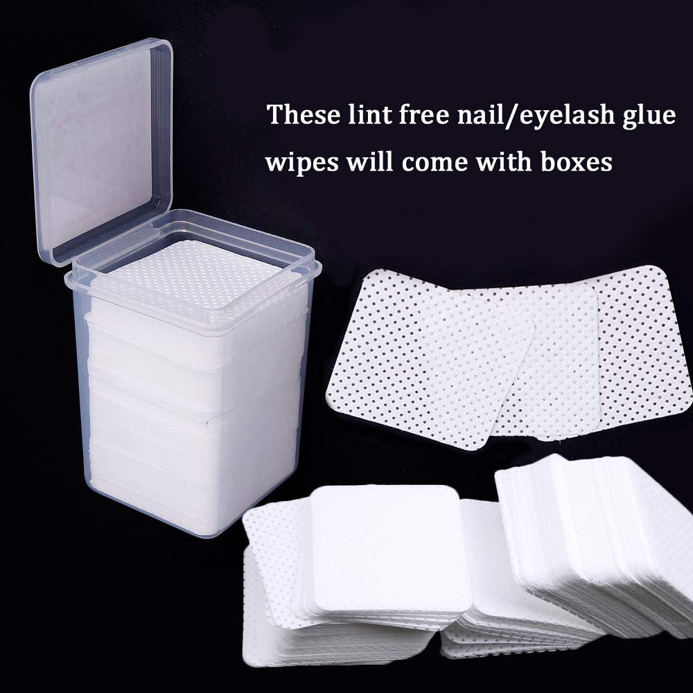 800 PCS Lint Free Nail Wipes EBANKU Lash Glue Wipes Eyelash Glue Bottle Pads Non Woven Nail Polish Remover Wipe Nail Lash Extensions Supplies