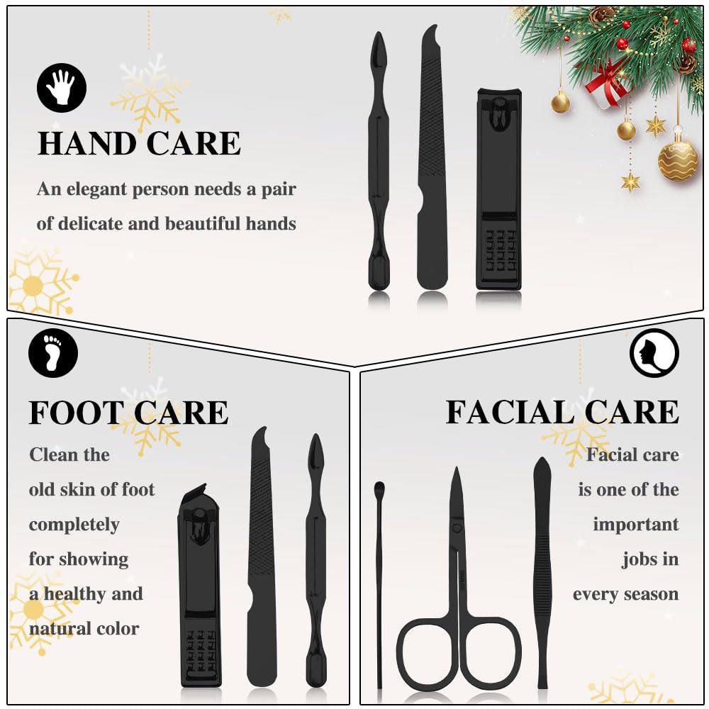 Easter Basket Stocking Stuffers, Nail Care Kit for Men, 7 PCS Manicure and Pedicure Kit, Manicure Set Men Travel Nail Kit Nail Clipper Set Kit Tool Christmas Gift Mens Nail Grooming Kit(Black)