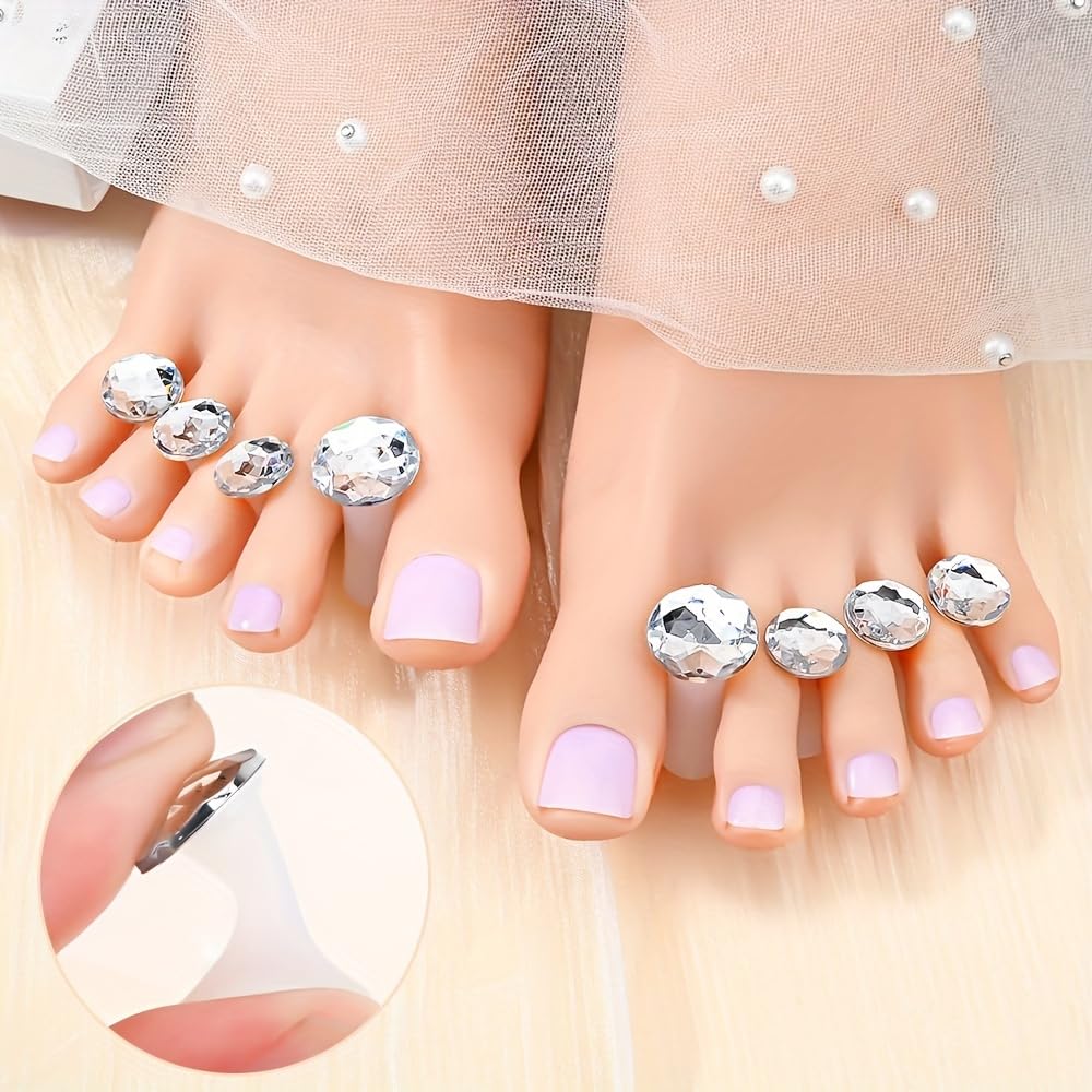 8pcs Toe Separator for Nail Polish Pedicure, Silicone Toe Spacers for Feet, Stretchers, Spreaders, Polish Guards(Round Diamond)