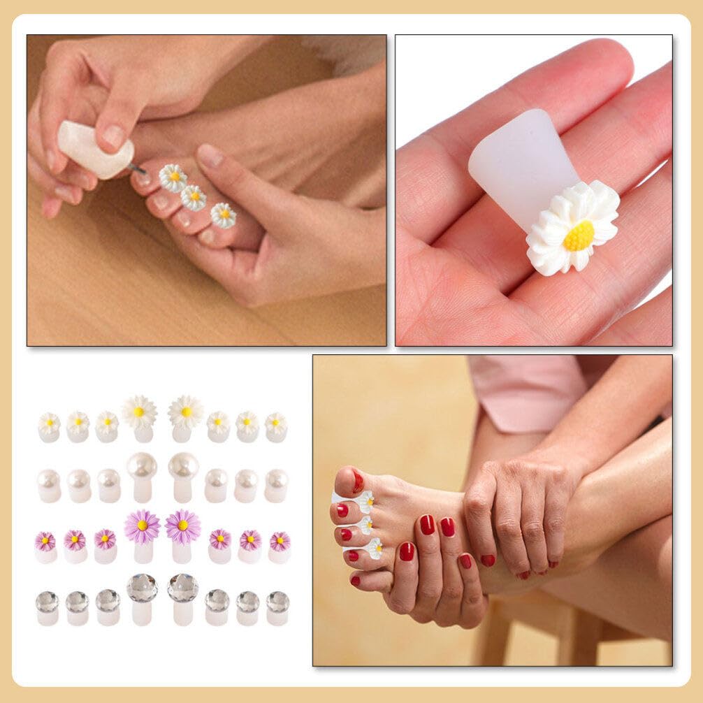 32Pcs Silicone Toe Separators Daisy Toe Separator Daisy Flower Toe Spacers Gel Rubber Toe Stretcher Pedicures for Women Nail Art Pedicure Manicure
