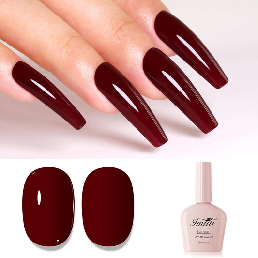 Imtiti Red Gel Nail Polish, Burgundy Red Gel Polish High Gloss Soak Off UV LED Autumn Winter Art Manicure Salon DIY Design 10ML