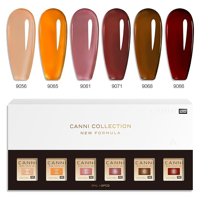 CANNI Brown Jelly Gel Nail Polish Set – 6 Colors 9ML Translucent Coffee, Mocha, Caramel Shades – Soak Off UV LED Gel for Fall Nails, High Gloss DIY Manicure, Salon Use