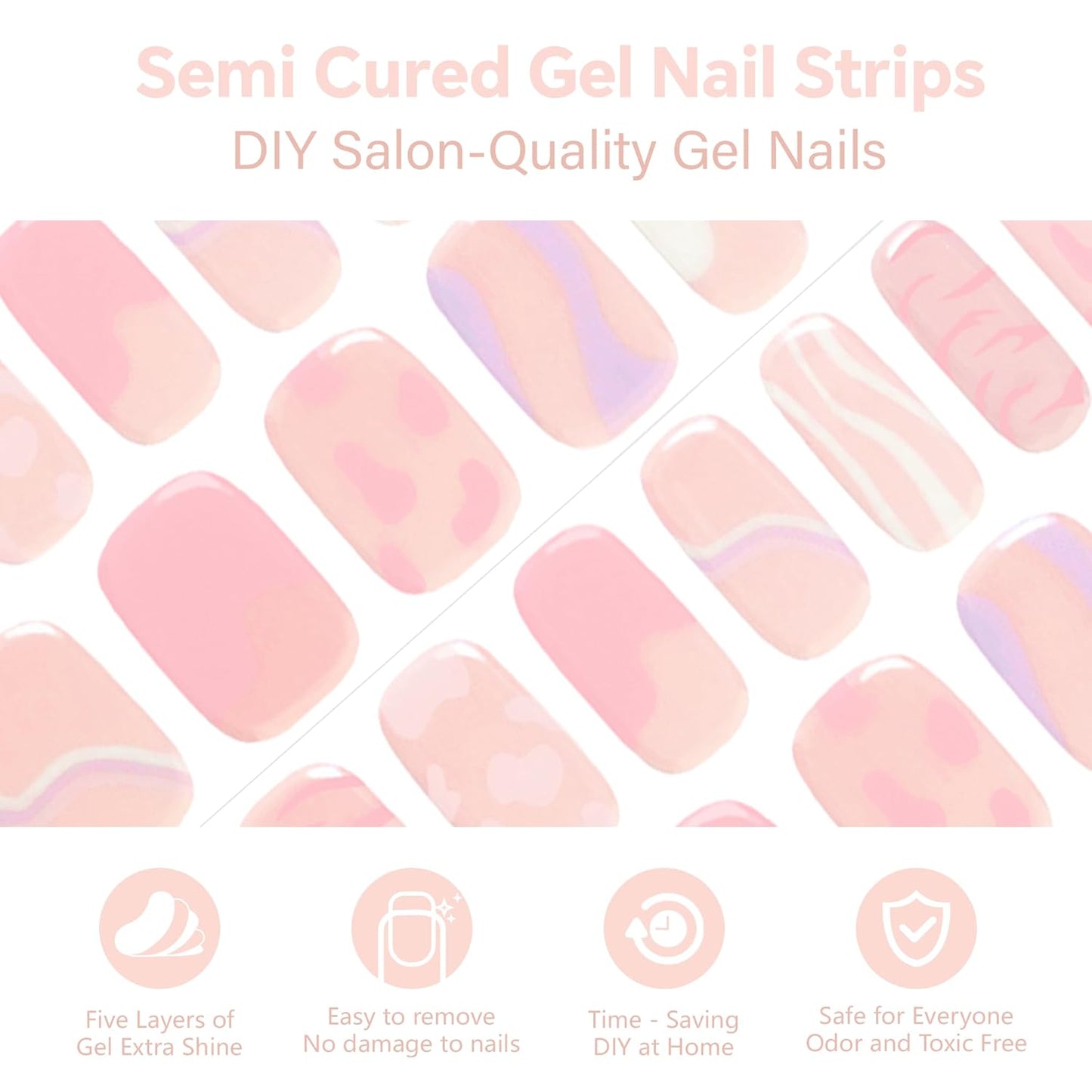 Semi Cured Gel Nail Strips-Salon Quality Semi-Cured Gel Press On Nails Stickers Natural Looking False Nails for Daily Use & Homemakers Long Lasting,Easy On & Off (Whisper Haze)