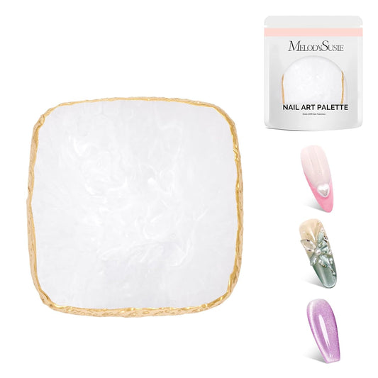 MelodySusie 1PC Square Shape Resin Nail Art Palette, Professional Color Mixing Board for Gel Polish, Acrylics, Pigment Blending, Salon and DIY Makeup Artist Tool, White