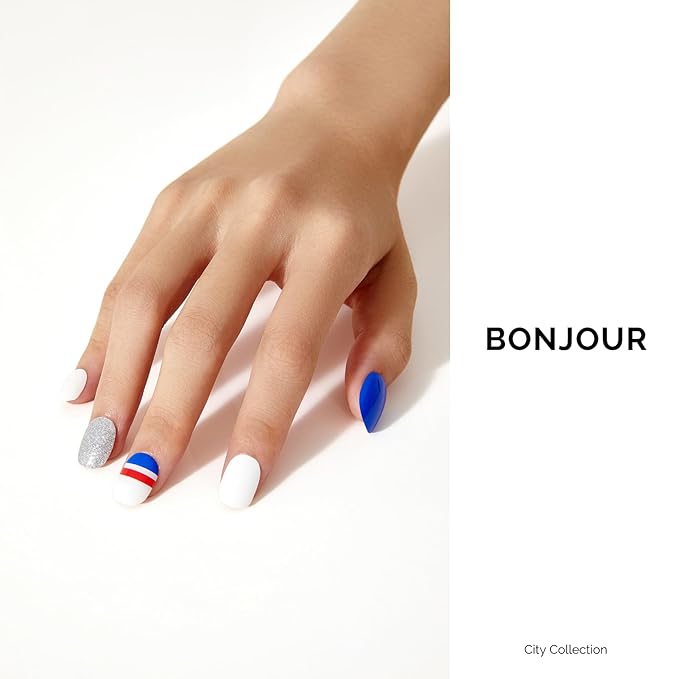 NAILOG Semi Cured Gel Nail Strips - 34 pcs | Buy 2 Get 1 UV Lamp | Long Lasting Nail Polish Sticker Wraps with Glossy Gel Finish, Bonjour