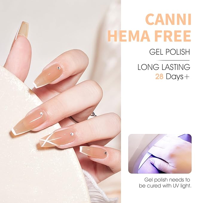 CANNI Jelly Gel Nail Polish Set – 6 Colors 9ML Sheer Milky White & Nude Pink Translucent Soak Off UV LED Nail Gel for French Manicure, DIY Nail Art at Home or Salon