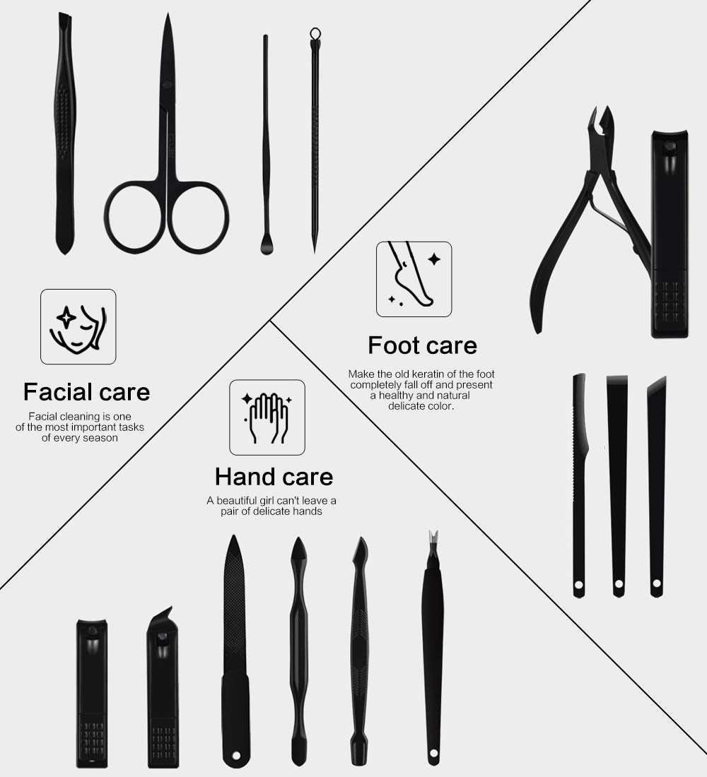 Nail Clippers Sets High Precisio Stainless Steel Nail Cutter Pedicure Kit Nail File Sharp Nail Scissors and Clipper Manicure Kit Fingernails & Toenails with Portable Stylish case (Yellow 15-Pieces)
