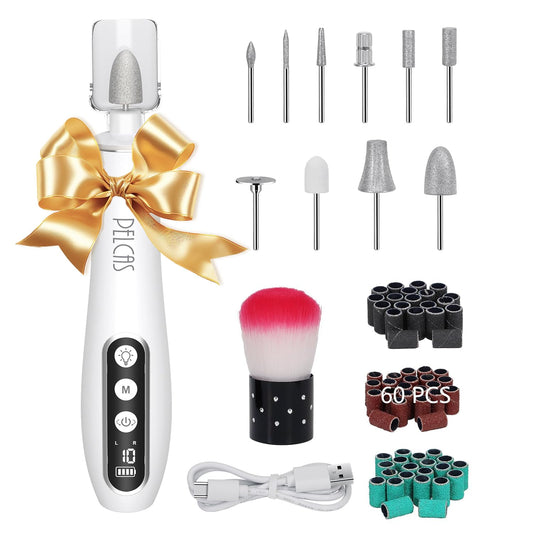 PELCAS Cordless Nail Drill, 10 Speeds Professional Electric Nail File with LED Light Portable Electric Toenail Files with LCD Screen for Thick Nails, Acrylic Nails, Polishing, Nail Art