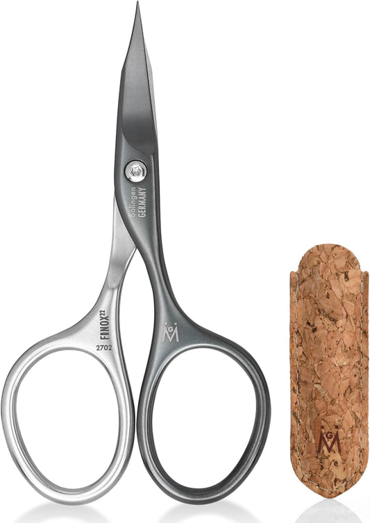 GERMANIKURE Nail and Cuticle Scissors - Self-Sharpening FINOX22 Titanium Coated Stainless Steel Professional Manicure Tools in Cork Case - Ethically Made in Solingen Germany - 2702