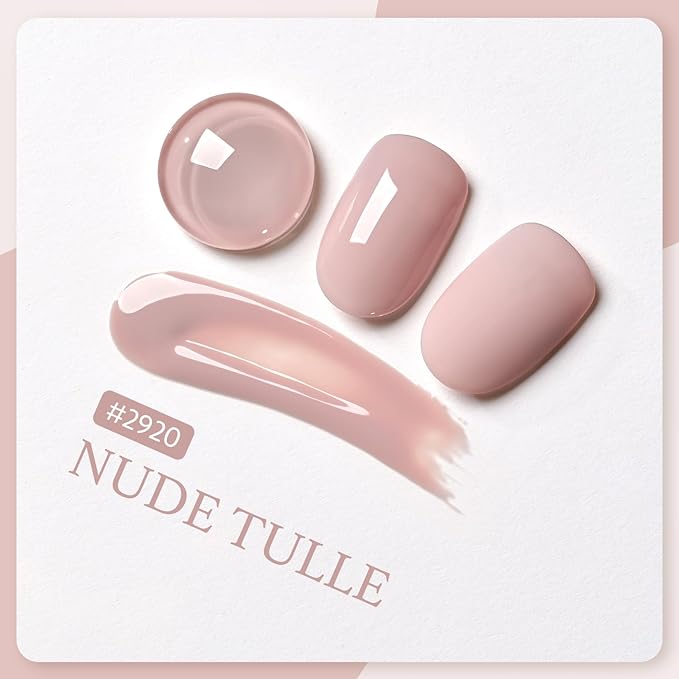 GAOY Nude Jelly Gel Nail Polish, 16ml Sheer Translucent Netural Soak Off Gel Polish, UV Light Cure for Nail Art DIY at Home, 2920 Nude Tulle