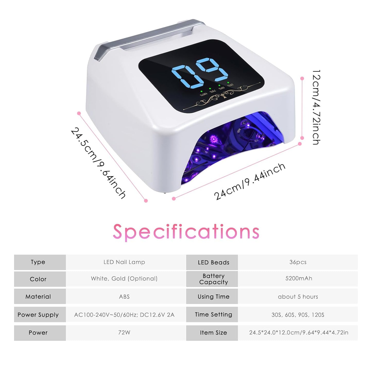 72W UV LED Nail Lamp Quick Drying Gel Nail Dryer with 4 Timer Settings Smart IR Sensor Nail UV Light for Gel Polish Gel Curing Lamp for Toes Nails Compatible with All Gel Type