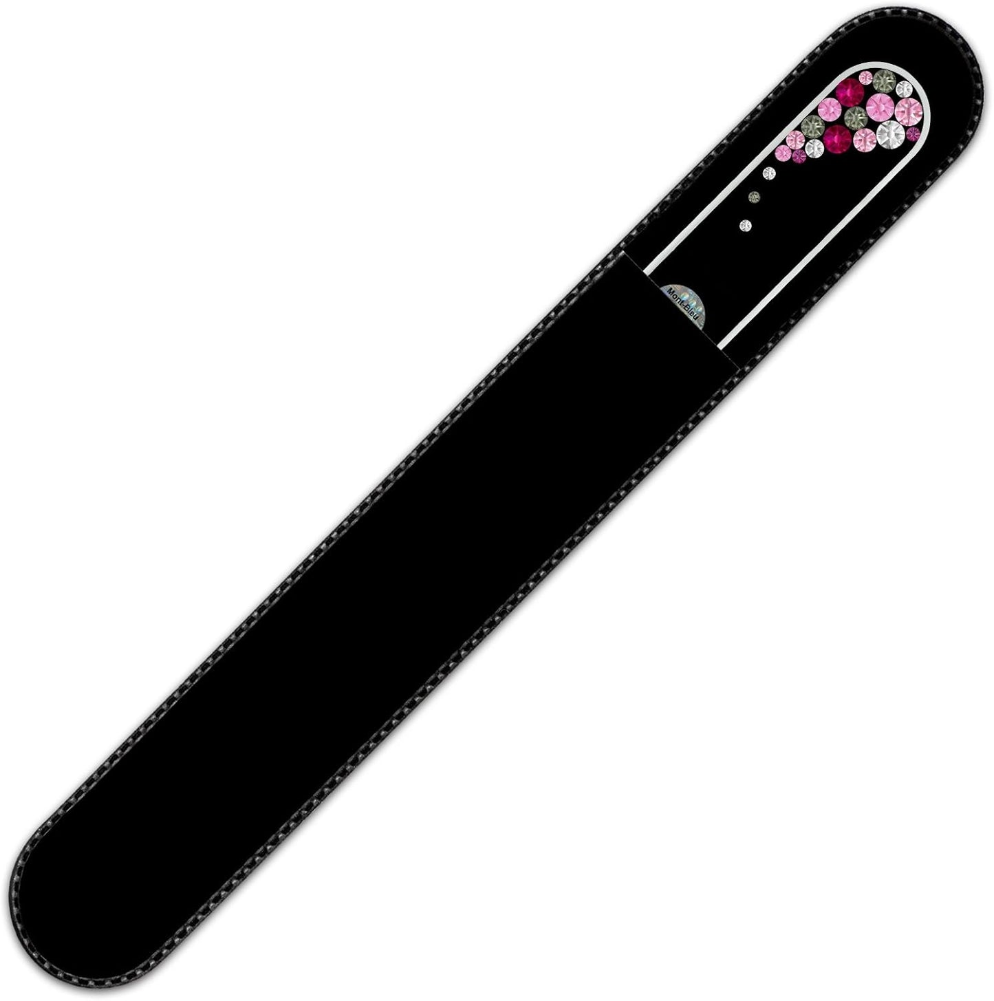 Large Size Glass Nail File Hand Decorated with Swarovski Elements, in Black Velvet Sleeve, Genuine Czech Tempered Glass, Hand-Made Crystal Nail File