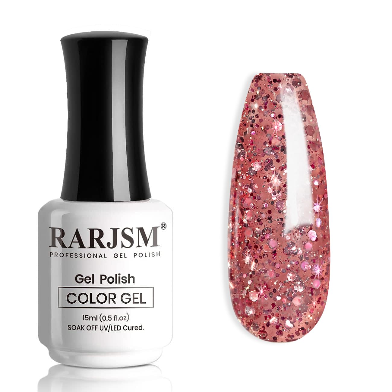 RARJSM Rose Glitter Gel Nail Polish Big Flakes Diamond Sparkly Chunky Rose Pink Shimmer Pigments Nail Gel Polish Soak off L e d U V Curing Required for Nail Art Salon Fall Winter Christmas Manicure