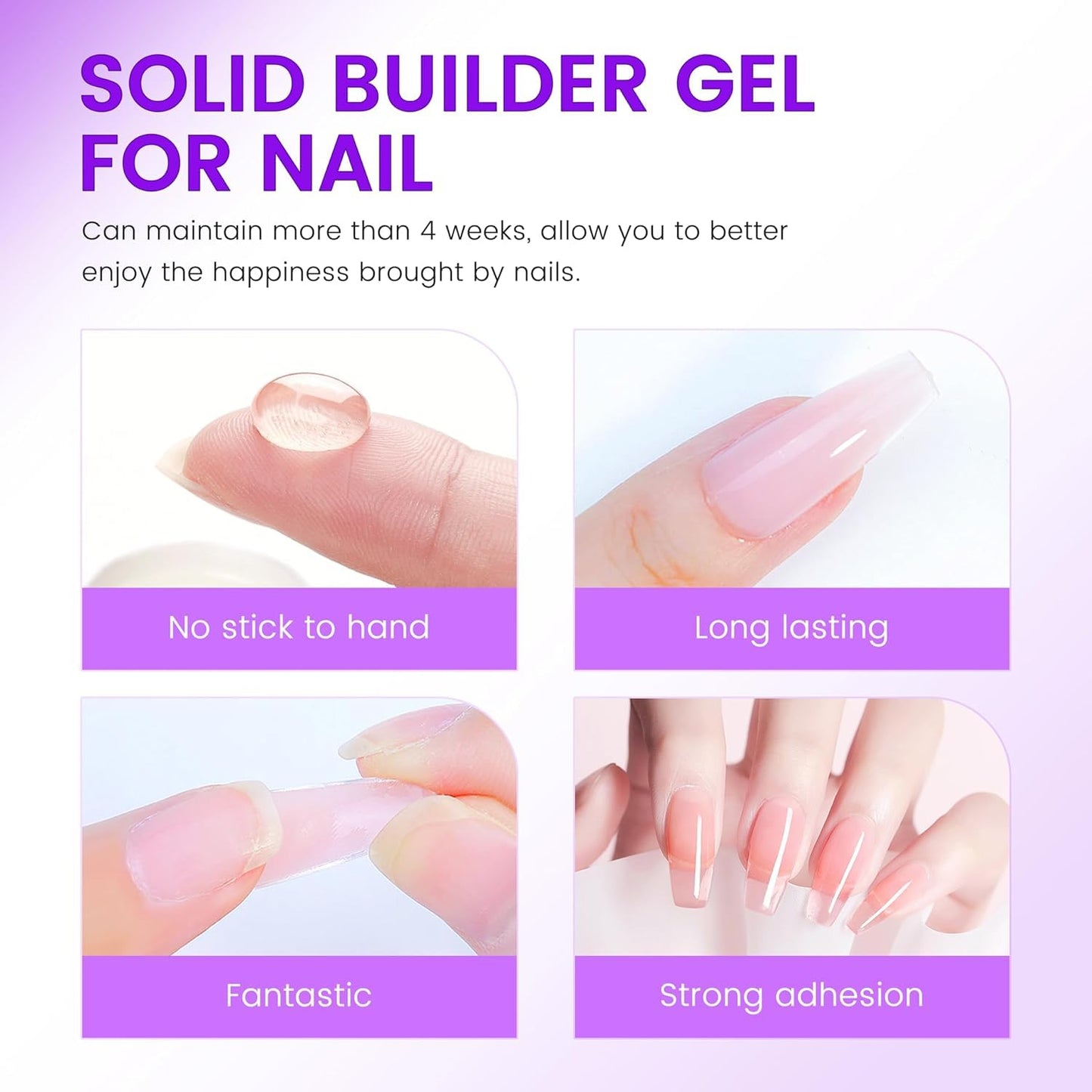 AIJIMEI Solid Builder Gel Kit With Manicure Tools for Nails 15ML 4IN1 NailExtensionGel UV & LEDGel forNails Long-Lasting NailExtension Gelfor NailsManicure DIY at Home (SOLID-GEL-A2)