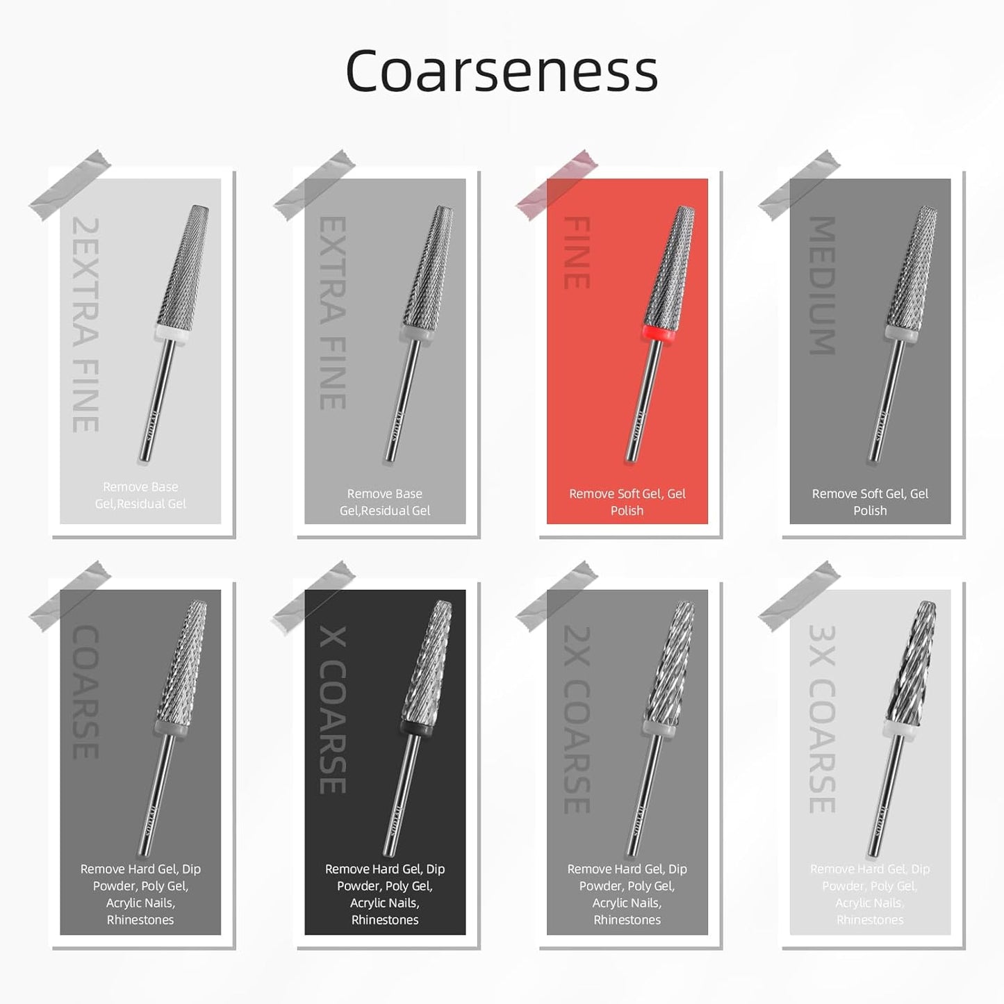 24mm Super Long 5 in 1 Nail Drill Bits, Cross Tapered Carbide Bit, 3/32" Two-way Rotate Drill Bits for Nails, Remove Acrylic Nails/Gel, Electric File Tool Drills Manicure Accessories (F)