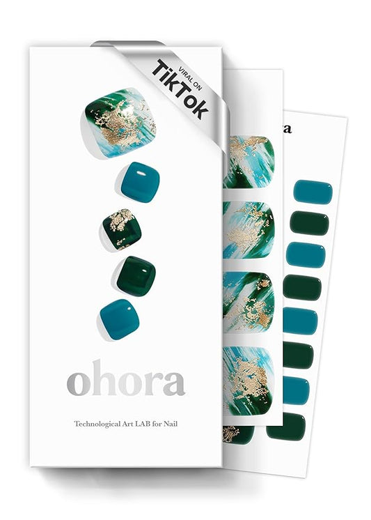 ohora Semi-Cured Gel Pedi Strips 34pcs(P Phytoncide) - Includes 16 Solid Color, 14 Accent Wraps, 2 Prep Pads, Nail File & Wooden Stick