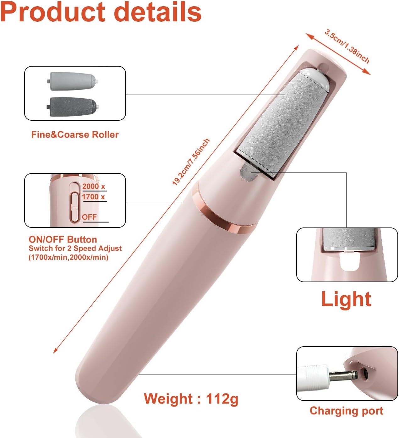 Electric Callus Remover for feet,Rechargeable Foot Callus Remover -2 Speed Adjustable,Coarse & Fine Roller - Electric Hard Skin Removal for Feet-Smooth feet in Seconds for Women & Men (Pink)