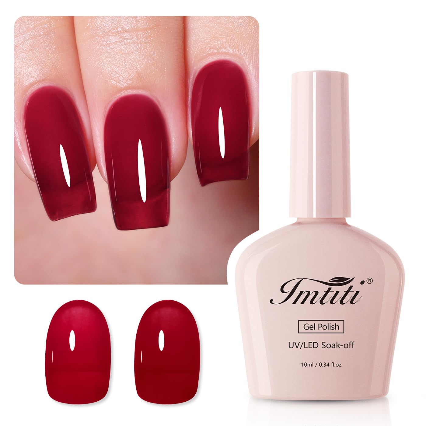 Imtiti Jelly Gel Nail Polish, Dark Red Sheer Jelly Nail Gel Polish Autumn Winter Translucent Art Manicure Soak Off UV LED Salon DIY Design 10ML