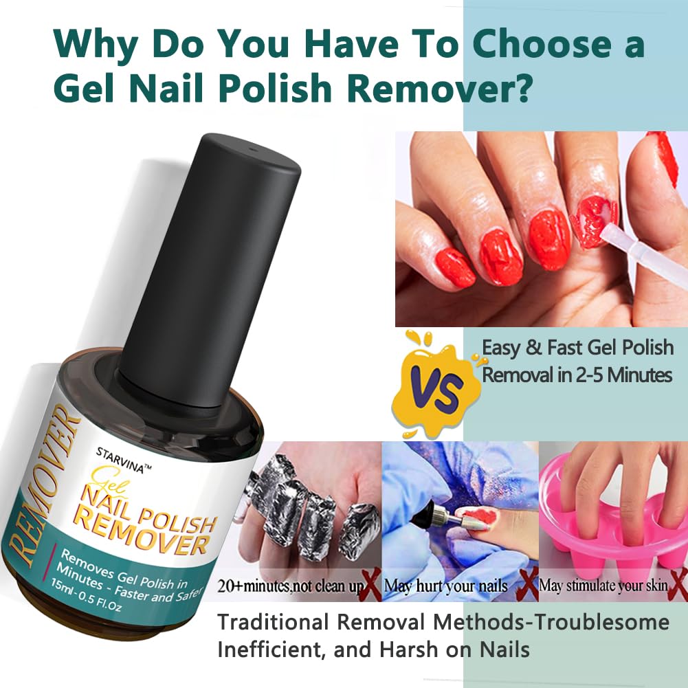 Gel Nail Polish Remover 15ml, No Need Soaking or Wrapping Gel Remover for Nails, Easily and Quickly Removes in 3-5 Minutes