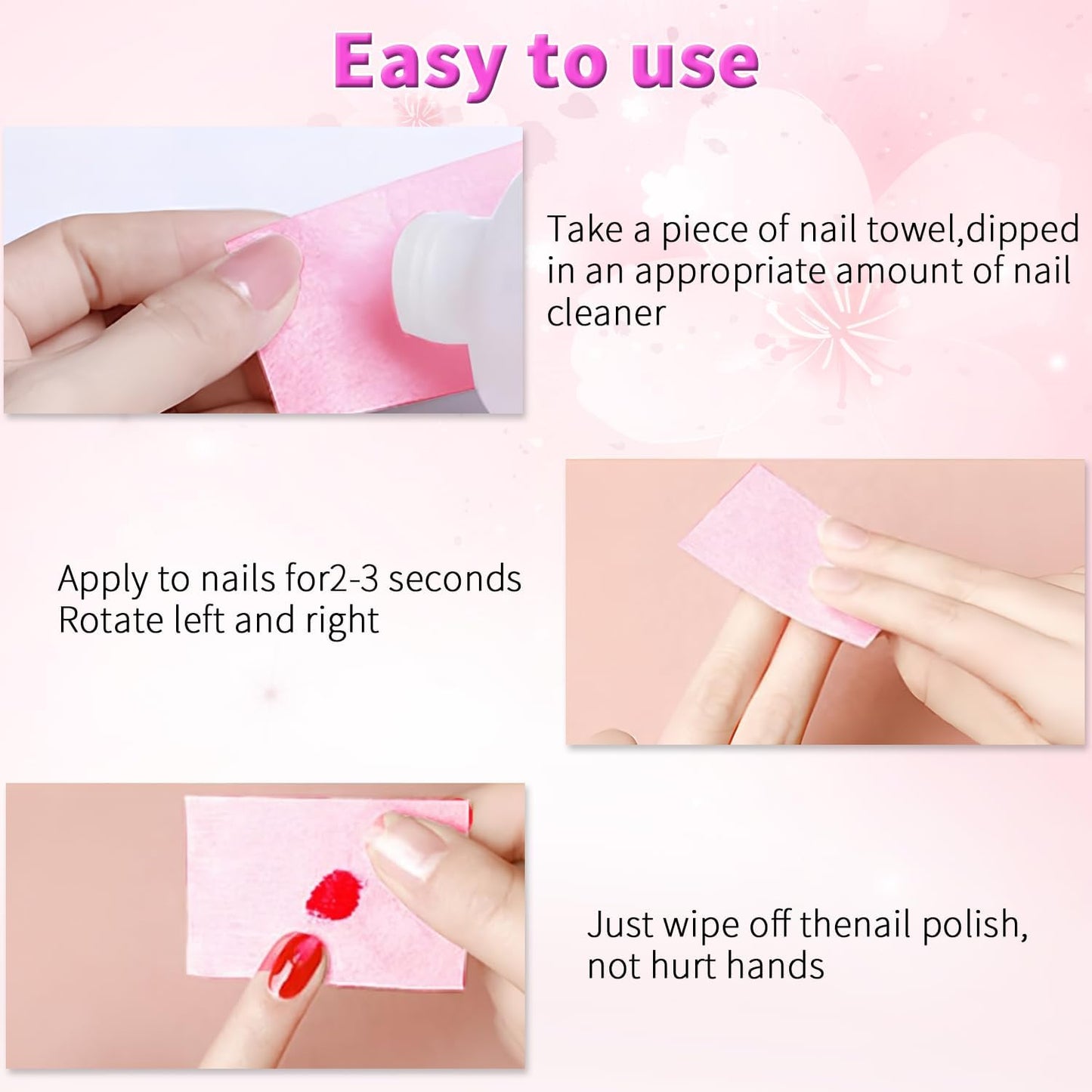Lint Free Nail Wipes,450 Pcs Nail Cleaning Pads for Nail Art,Nail Polish Remover(Pink)