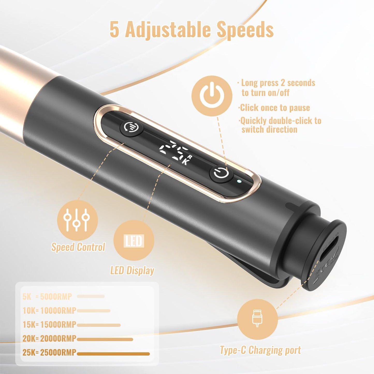 Nail Drill Cordless, Electric Nail File 12 in 1 with LED Display, Nail Drill Machine Professional Portable Rechargeable E File for Gel Acrylic Manicure Pedicure Set with 5 Speeds Black