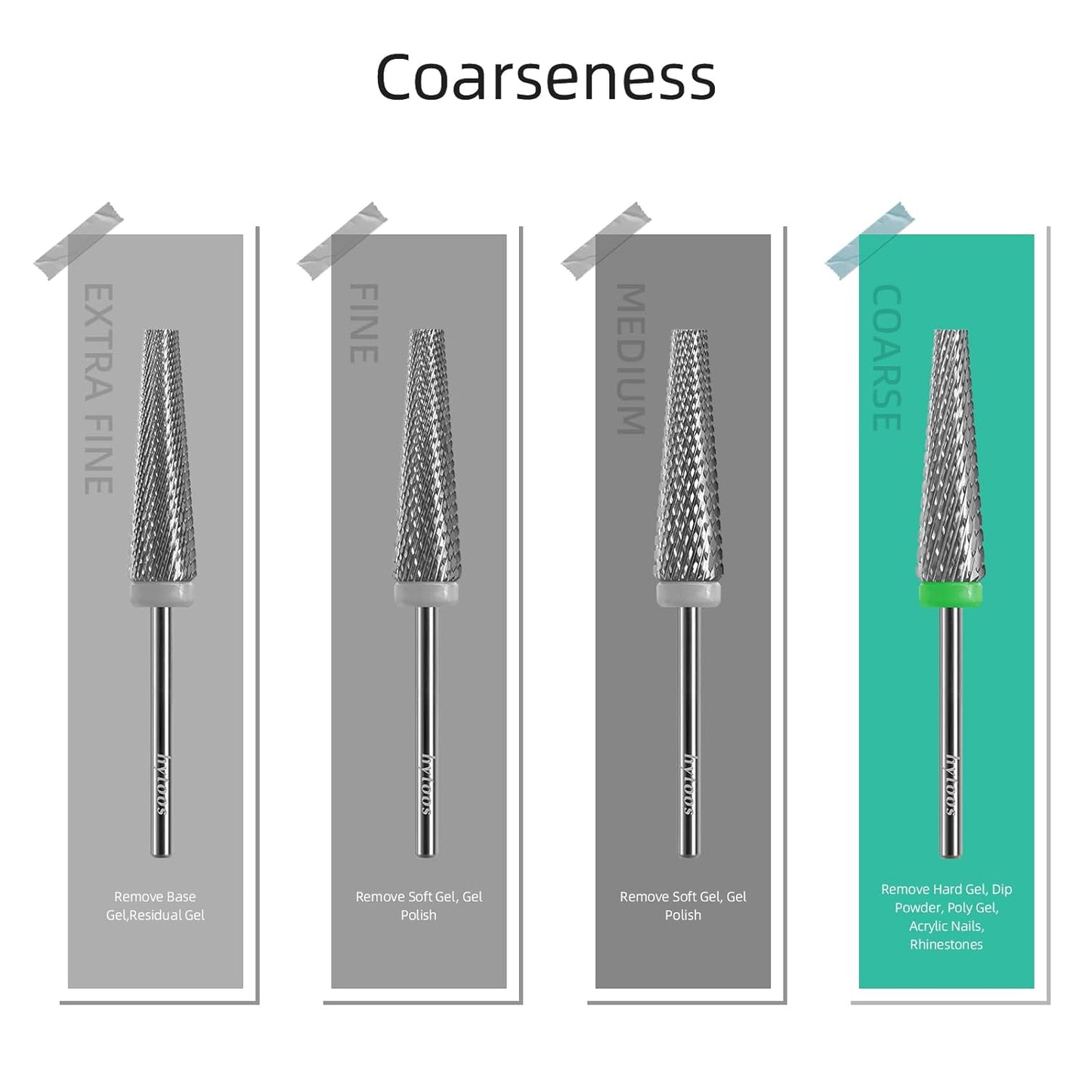 5 in 1 Nail Drill Bits, 24mm Flat Top Tapered Professional Tungsten Carbide Bit for Gel Polish & Acrylic Removal, Electric File Manicure Drills Accessories Tool,C