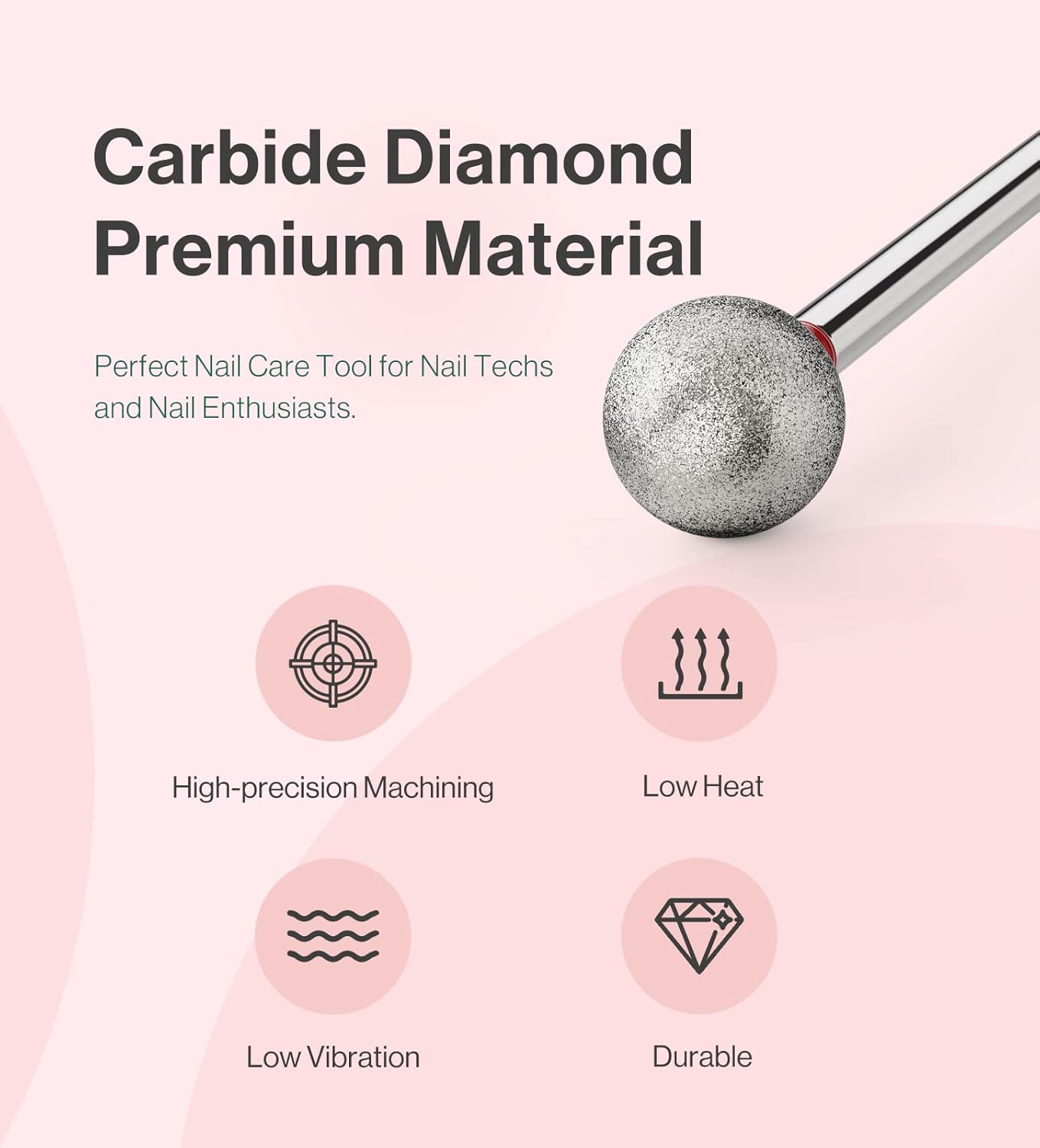 MelodySusie 7mm Ball Shape Cuticle Clean Nail Drill Bit 3/32'', Professional Safety Carbide Diamond Under Nail Cleaner for Cuticle Dead Skin Nail Prepare, Beginners Bits, Series Bit-S, Fine