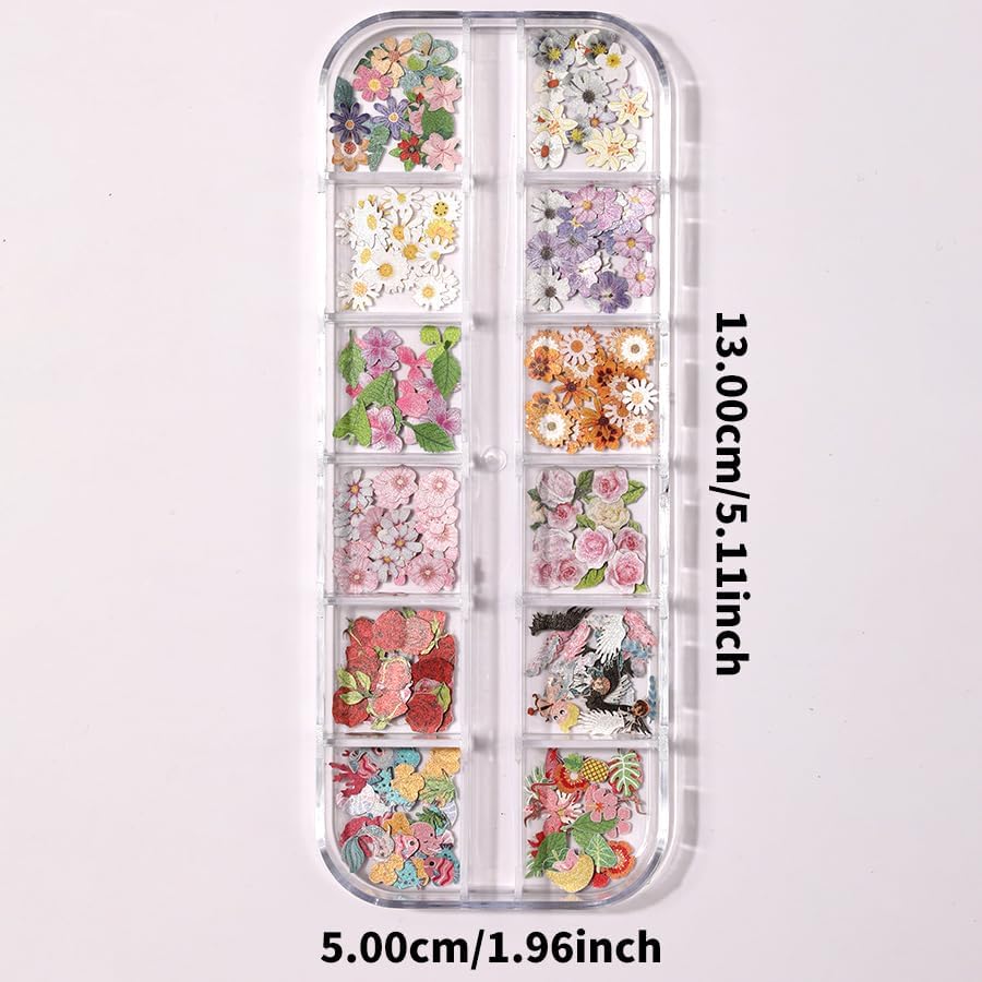 300Pcs 3D Flower Nail Art Charms Sequins Mixed Colorful Nail Flowers for Nail Art Leaves Butterfly Nail Design Slice Nail Flowers Ultra Wood Pulp Flakes Sequins 5