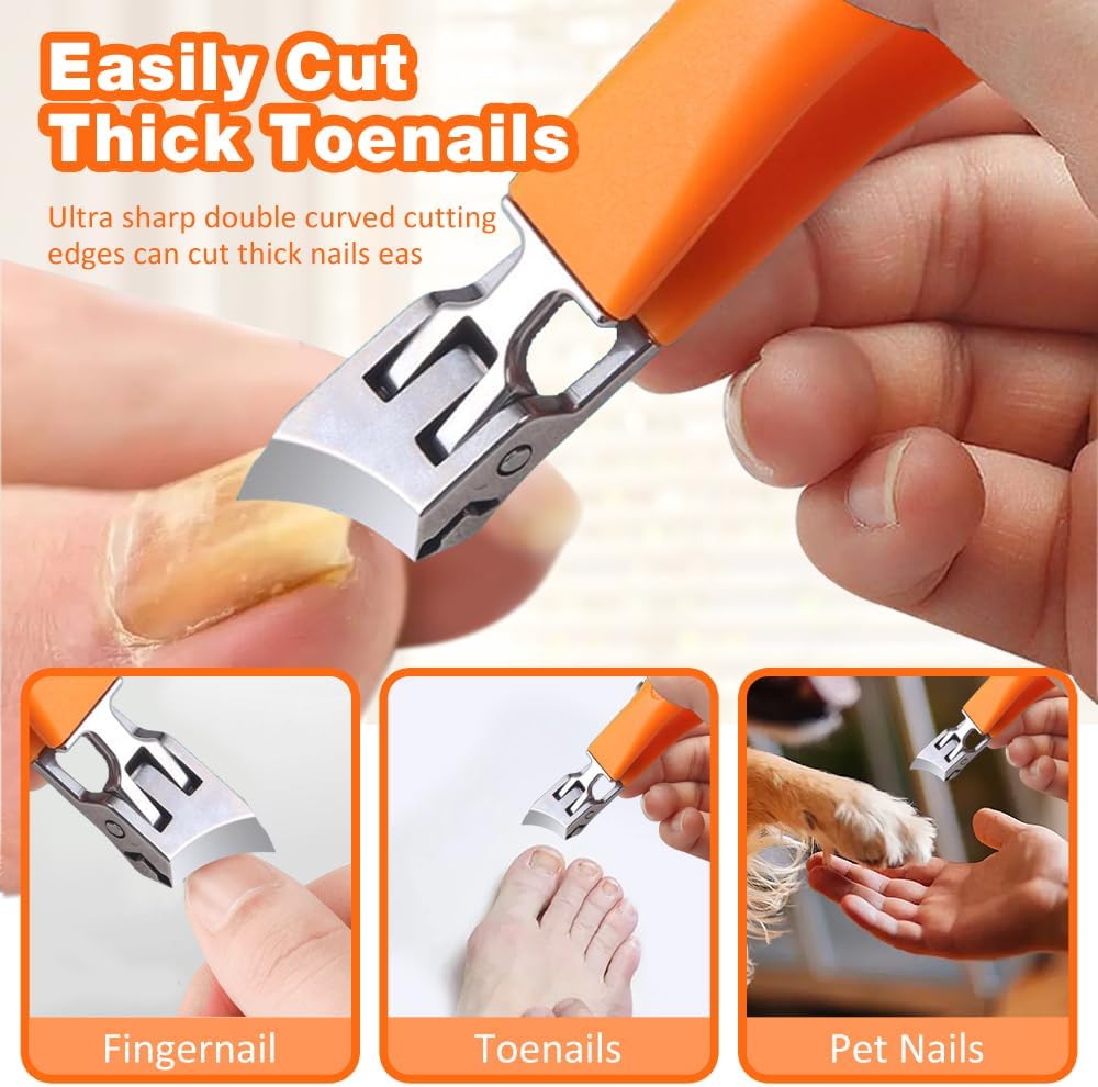 Wide Jaw Opening Anti-Splash Slanted Nail Clipper, Fingernail and Toenail Clippers Clippers for Ingrown Nails, Curved Toenail Clippers for Thick Nails, Household Slanted Nail Clippers (Black 2pcs)