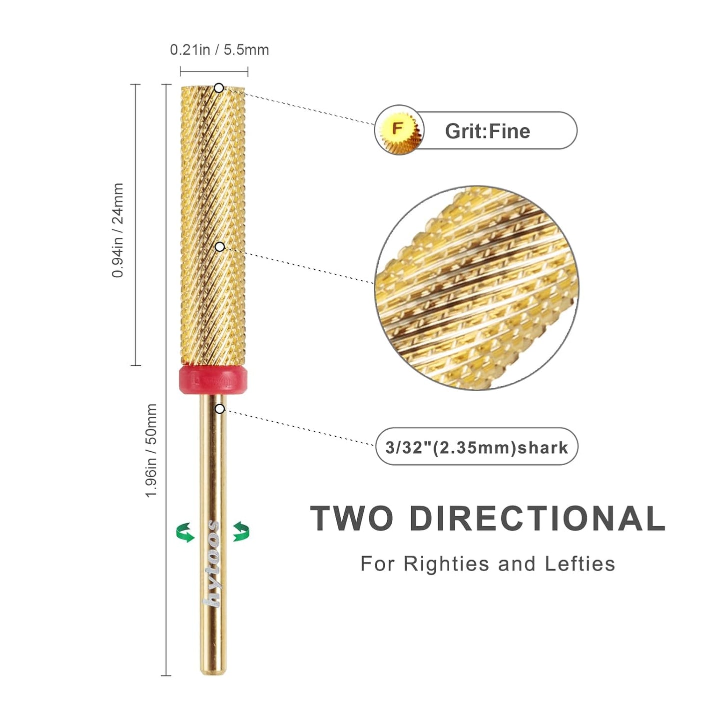 Super Long Nail Drill Bits, 24mm Gold Flat Top Barrel Carbide Nail Bit, 3/32" Two-way Rotate Drill Bits for Nails, Electric Drill Accessories, Remove Acrylic Nail Art Gel, F