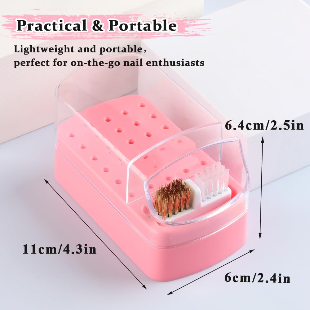 2 in 1 Nail Drill Bits Holder with Cleaning Brush, 30 Holes Dustproof Stand Display Organizer Storage Box , Cleaning Tungsten Carbide Ceramic Nail Drill Bits Cuticle Manicure Tools