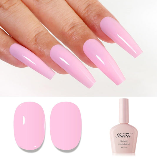 Imtiti Pink Gel Nail Polish, Baby Pink Gel Polish High Gloss Soak Off UV LED Spring Summer Art Manicure Salon DIY Design 10ML