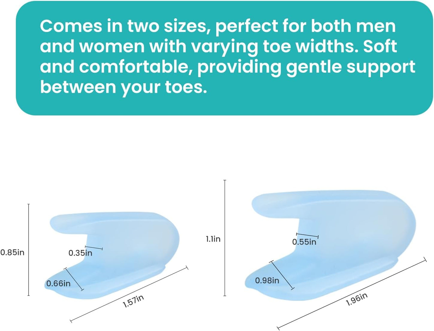 12-Pack Gel Toe Separators - Bunion Pads – Toe Spacers for Overlapping Toes Straightening for Men and Women (4L+8S, Transparent Blue)