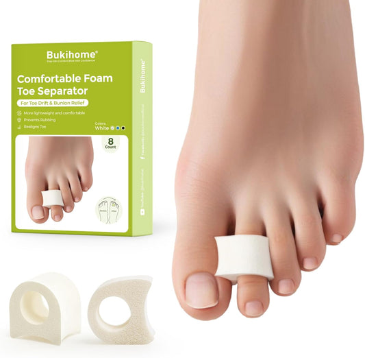 Bukihome Toe Separator for Overlapping Toes - Foams Toe Spacers for Bunions - Toe Corrector for Hammer Toes, Realign Crooked Toes - Preventing Rubbing Relieve Pressure - 2 Size, White