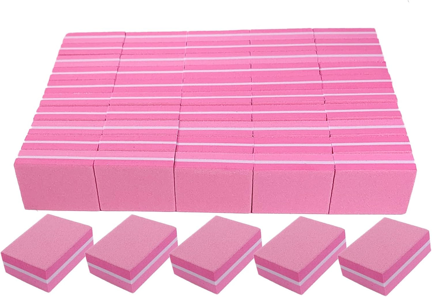 Nail Buffers (50 Pack), Mini Buffer Block Nail File for Acrylic Nails and Natural Nails, 100/180 Grit Nail Buffer Block Bulk Buffing Blocks for Nail Buff Professional Manicure File Blocks Set Pink