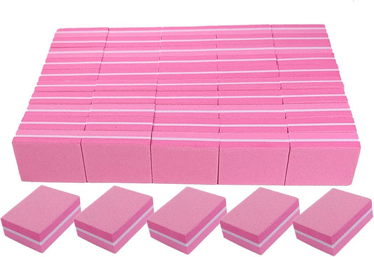 Nail Buffers (50 Pack), Mini Buffer Block Nail File for Acrylic Nails and Natural Nails, 100/180 Grit Nail Buffer Block Bulk Buffing Blocks for Nail Buff Professional Manicure File Blocks Set Pink