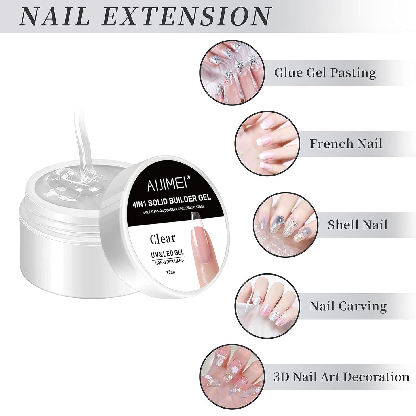 AIJIMEI 4in1 Solid Builder Gel for Nail Extension 4 Colors Solid Nail Sculpture Building Gel Nail Art Manicure Set (4)