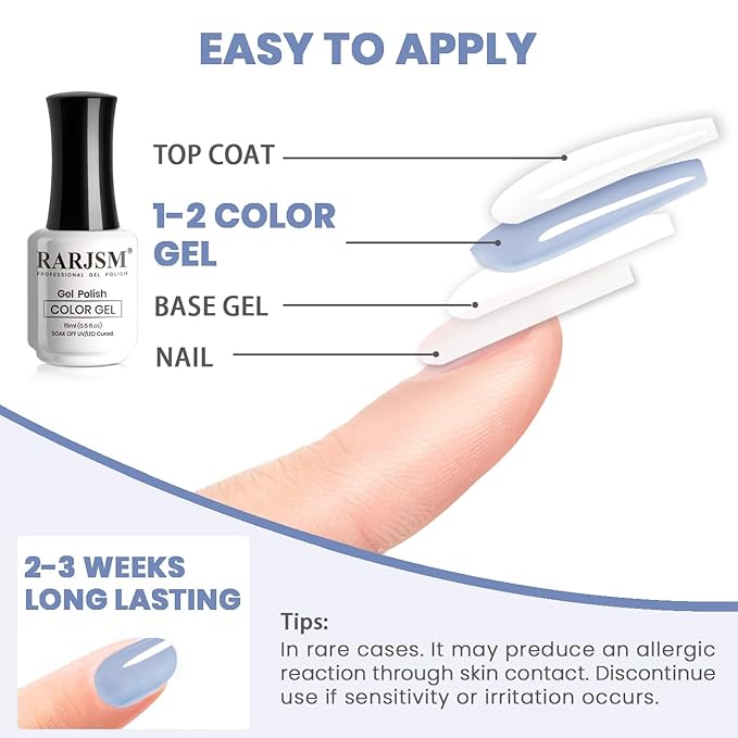 RARJSM Jelly Gel Nail Polish Clear Light Blue Gel Nail Polish Transparent Pastel Nude Sheer Blue Nail GelPolish Varnish Curing Requires LED UV French Manicure Soak Off for Home Salon 15ml 1pcs