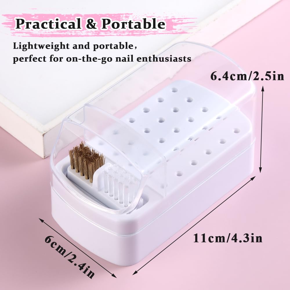 2 in 1 Nail Drill Bits Holder and Nail Drill Bits Cleaner Brush Case, 30 Holes Dustproof Stand Display Organizer Container with Steel Wire & Nylon Double Brush Manicure Drill Clean Tools