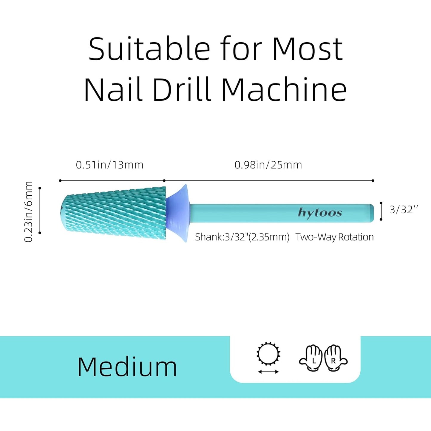 Safety Tapered Nail Drill Bits, Green Coated Tungsten Carbide Rounded Barrel Nail Bit for Soft Gel & Base Removal, Manicure Tools Pro Electric File Drill Accessories, M
