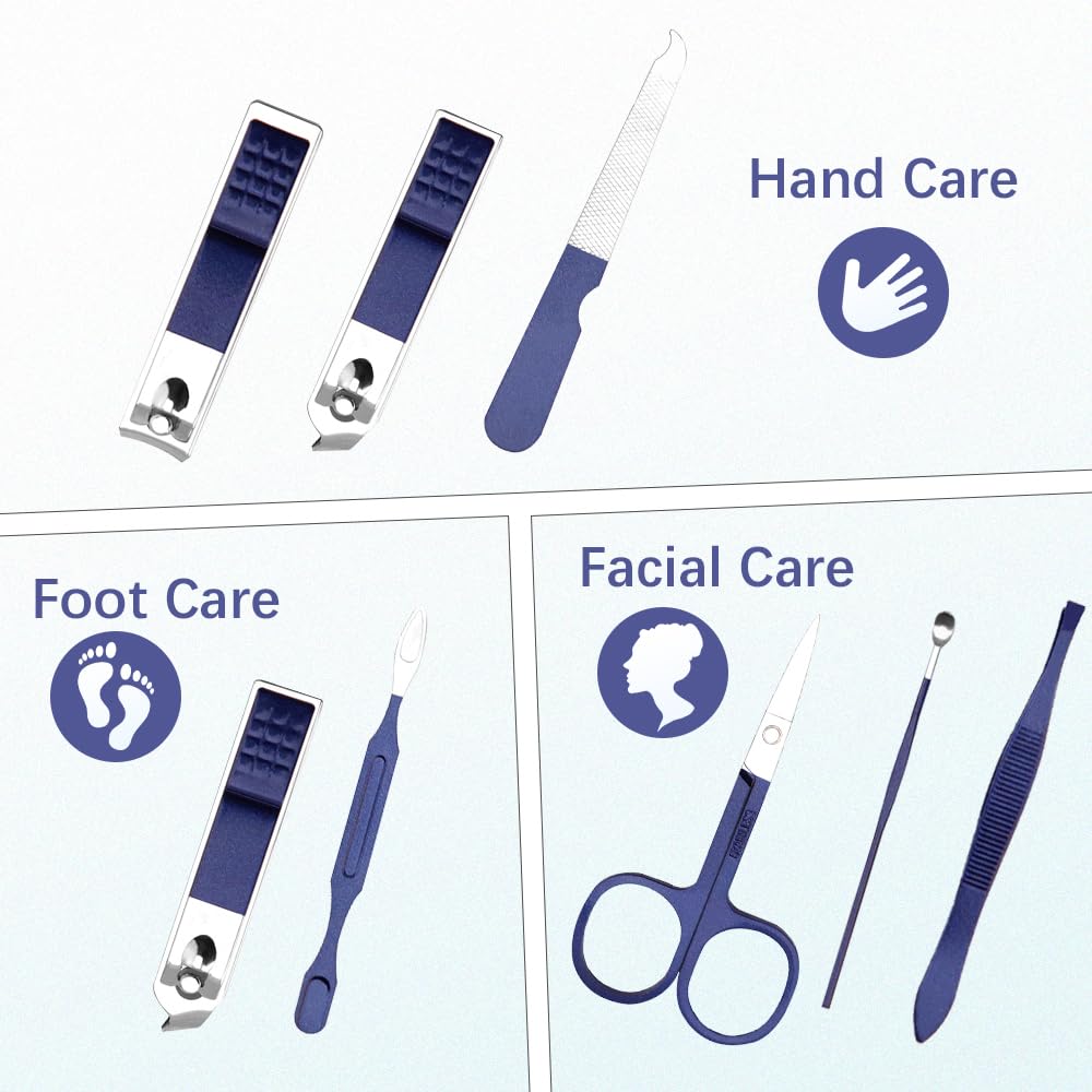 Manicure Set, Nail Clipper Set 7 in 1 Stainless Steel Nail Clipper Kit Nail Clippers Manicure Kit for Men Grooming Kit Pedicure Kit Fingernail Toenail Clippers for Men Women Husband Boyfriend, Blue