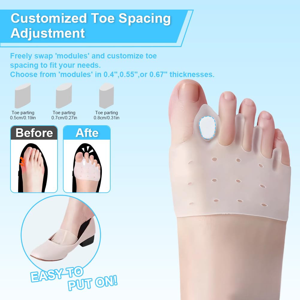 Silicone Toe Separators for Women & Men, Jaxbo 4 Pairs Toe Separators Bunion Corrector Cushion, Breathable Soft and Comfortable Gel Foot Cushions