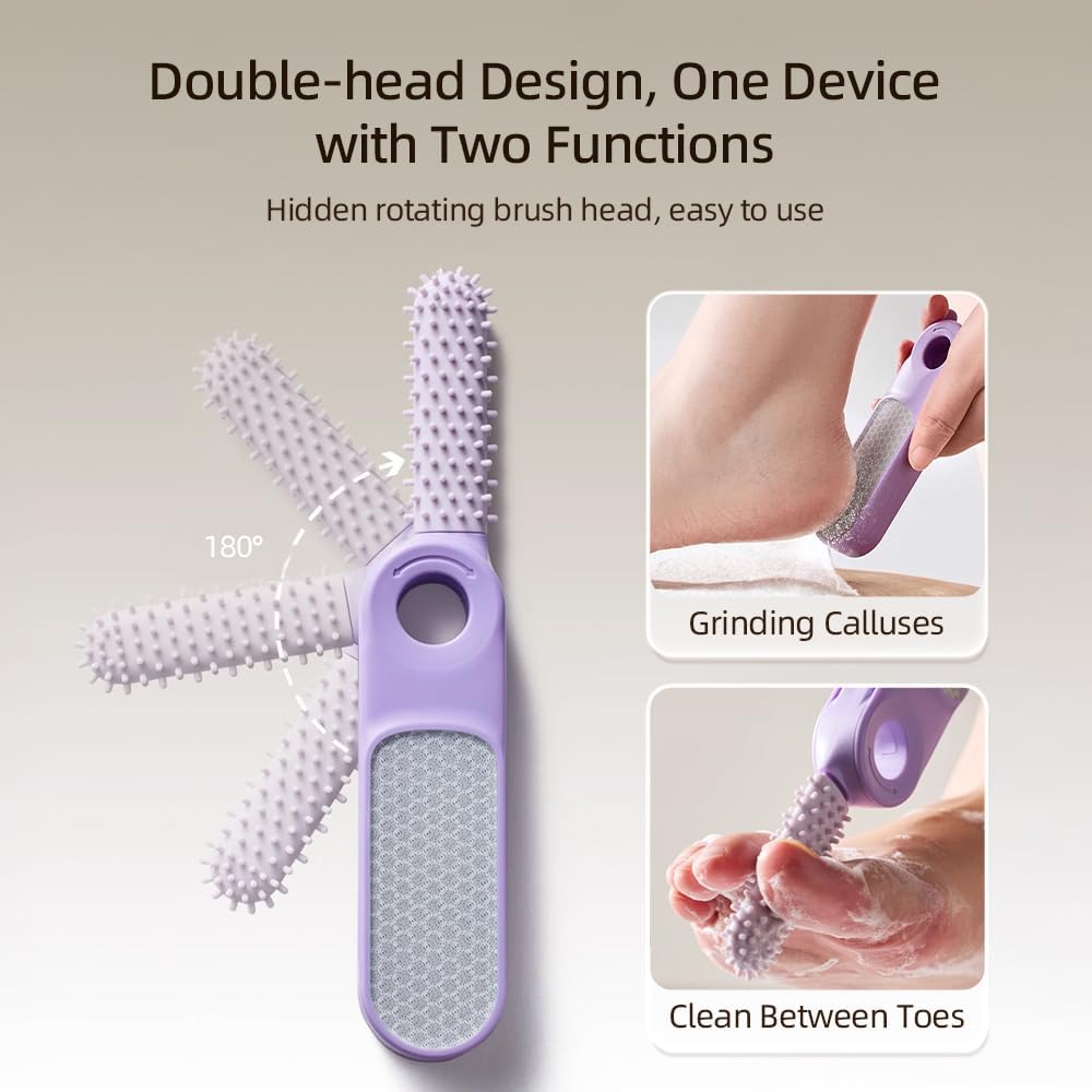 2 in 1 Foot File Callus Remover, Foot Scrubber, Multi Purpose 2 in 1 Feet Pedicure Tool with Toe Cleaning Brush, for Home Foot Care