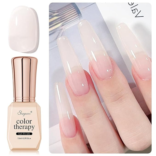 Milky Nude Gel Nail Polish, 15ml Natural Jelly Sheer Color Soak Off UV Light Cure Translucent Gel Polish for Nail Art Salon DIY Manicure at Home X02