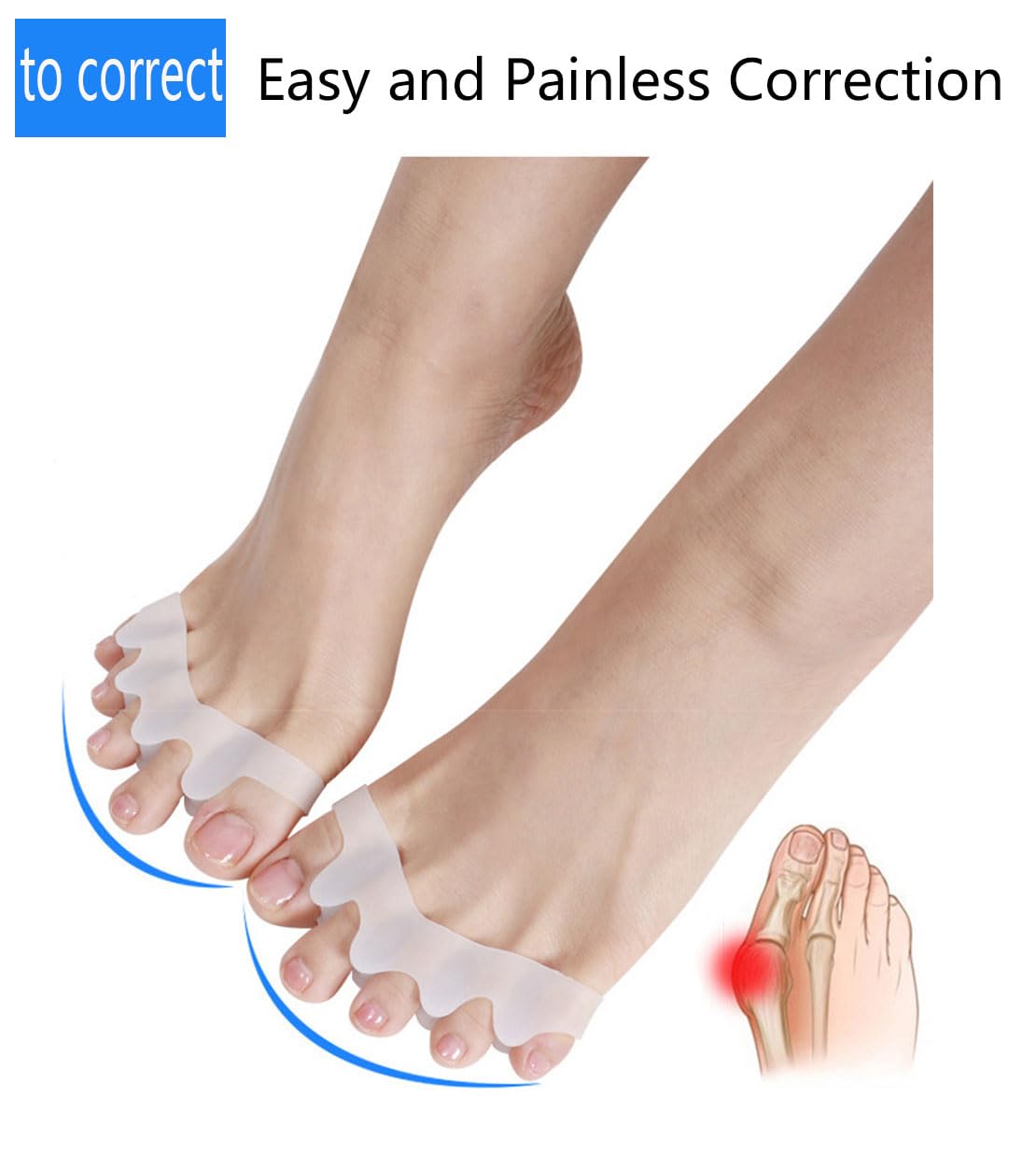 2 Pairs Toe Separators, Soft Gel Toe Spacers to Correct Bunions, Toe Stretcher for Therapeutic Relief from Plantar Fasciitis, Hammer Toes, Claw Toes, Foot Pain for Women & Men